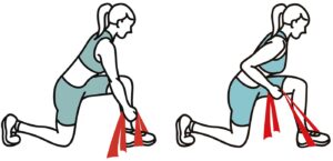 Kneeling Row: physiotherapy exercise with a resistance band
